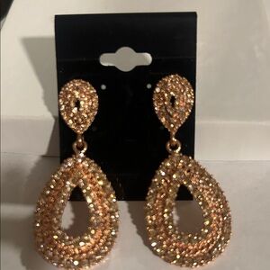 Rose gold Smokey Rhinestones Teardrop Earrings,Vintage,beautiful .